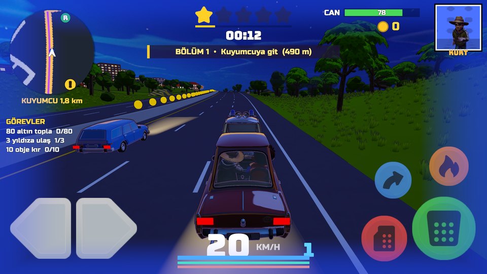 Getaway Rush: a night chase with headlights and city lights