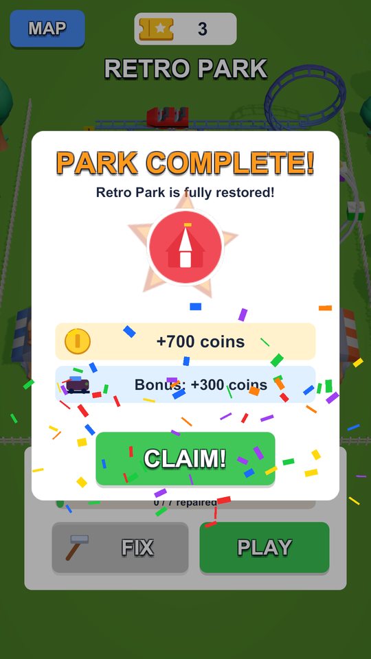 Joyride Jam: the park complete reward screen