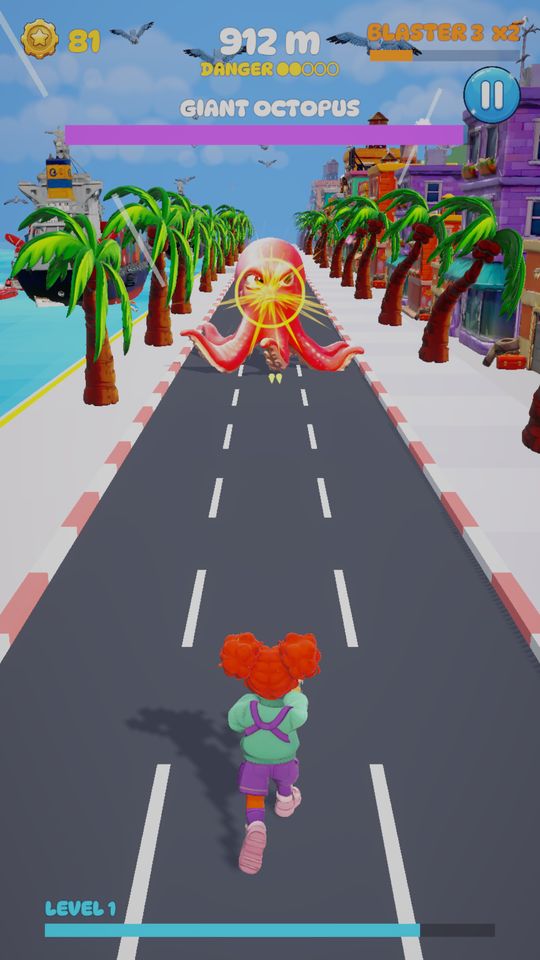Octo Blast Run: the giant octopus boss on the road