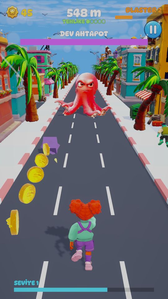 Octo Blast Run: yolun ortasındaki dev ahtapot boss'u