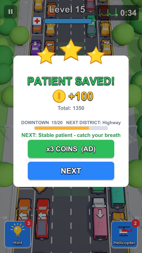 Siren Rush: patient saved, three stars