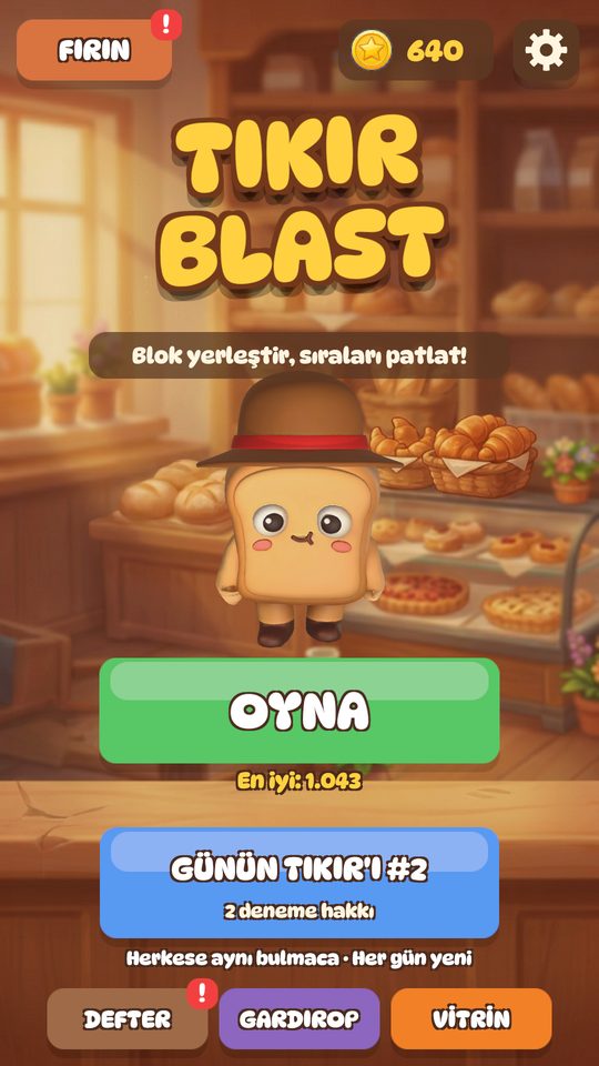 Tikir Blast: main menu with Tikir